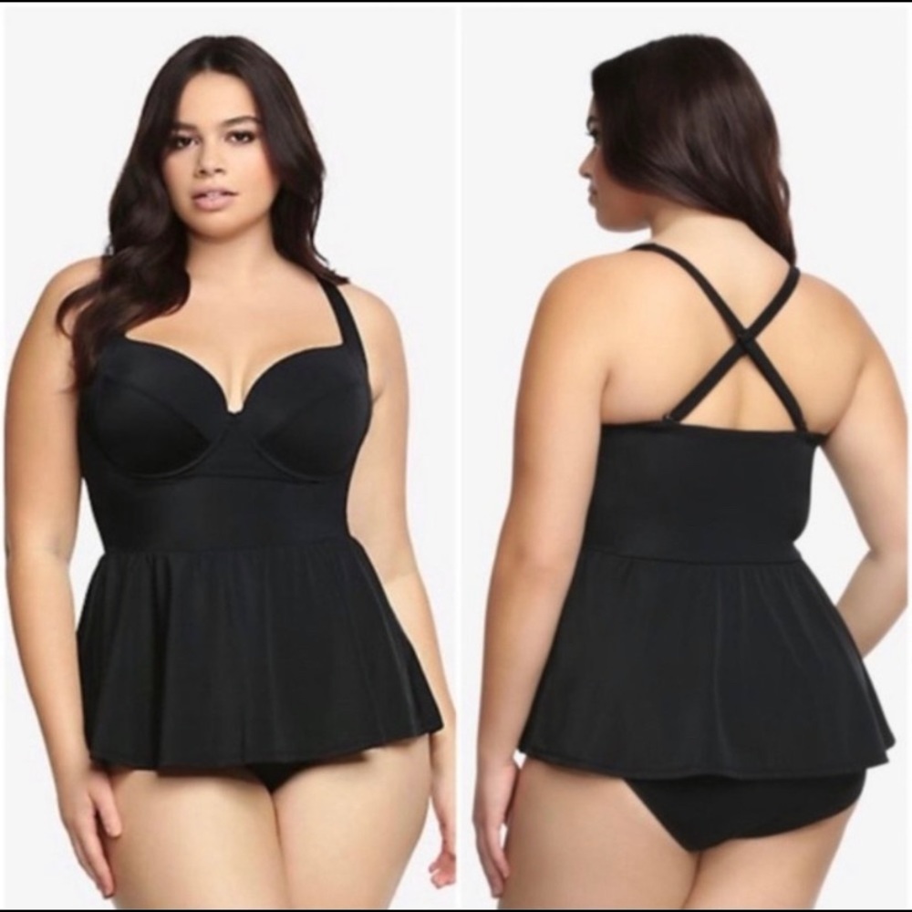 Torrid Black Peplum Skirt One Piece Swimsuit w/ Adjustable Straps Plus Size 2